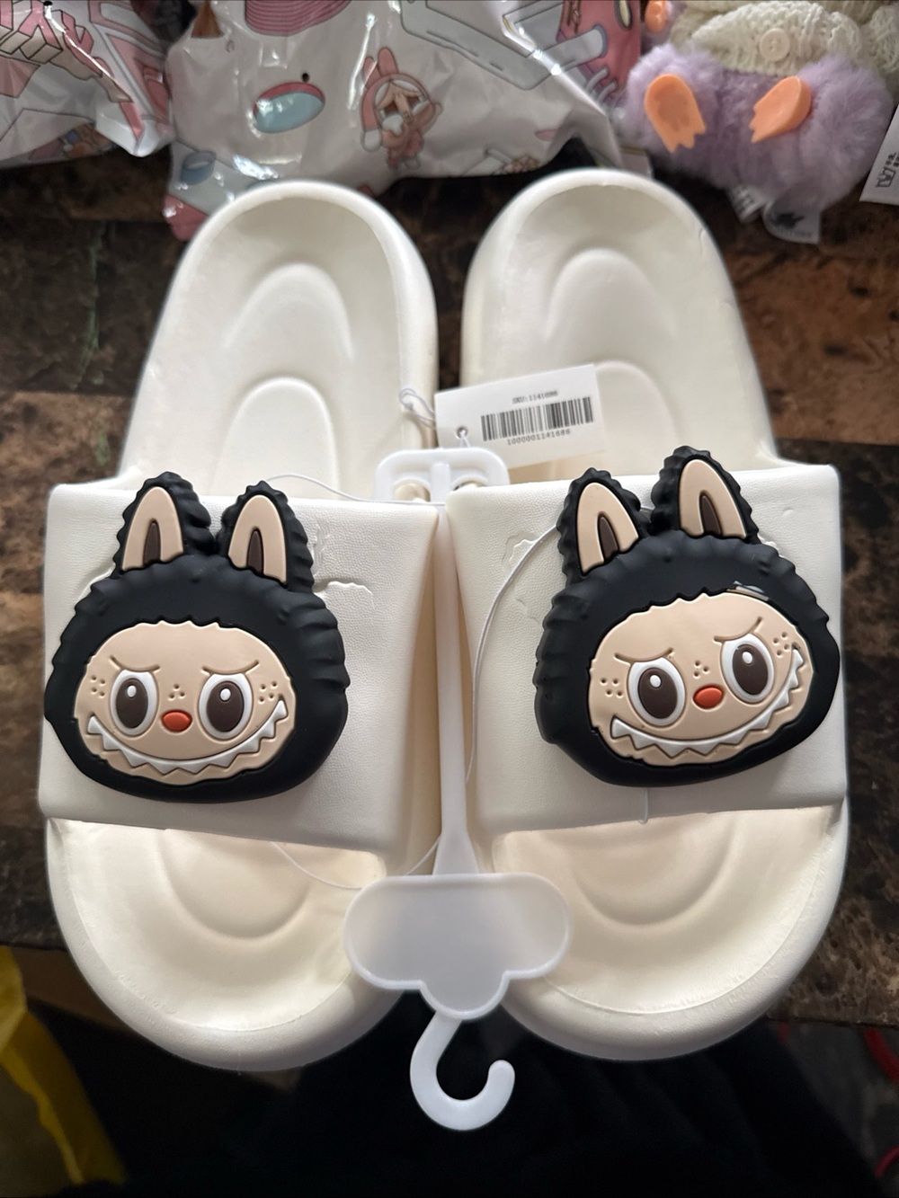 Kids White Slide Sandals with Playful Character Accent